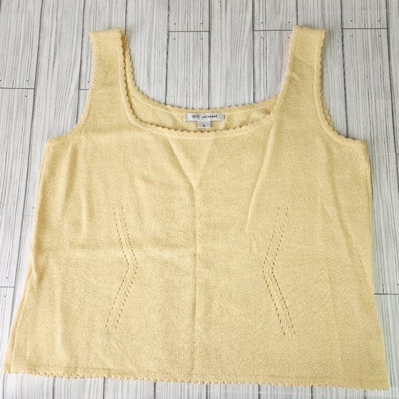 St. John Knit Square Neck Sweater Cami with Scalloped Hem in Yellow Size Large - Picture 4 of 10